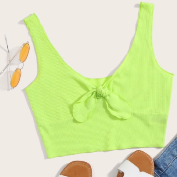 SHEIN Tops - SHEIN Knot Front Crop Tank Top: Neon Green Yellow